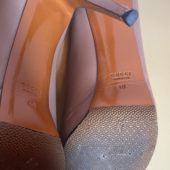 Gucci Leather Platform Pumps Round Toe Shoes Tan Size 40 - Picture 8 of 13